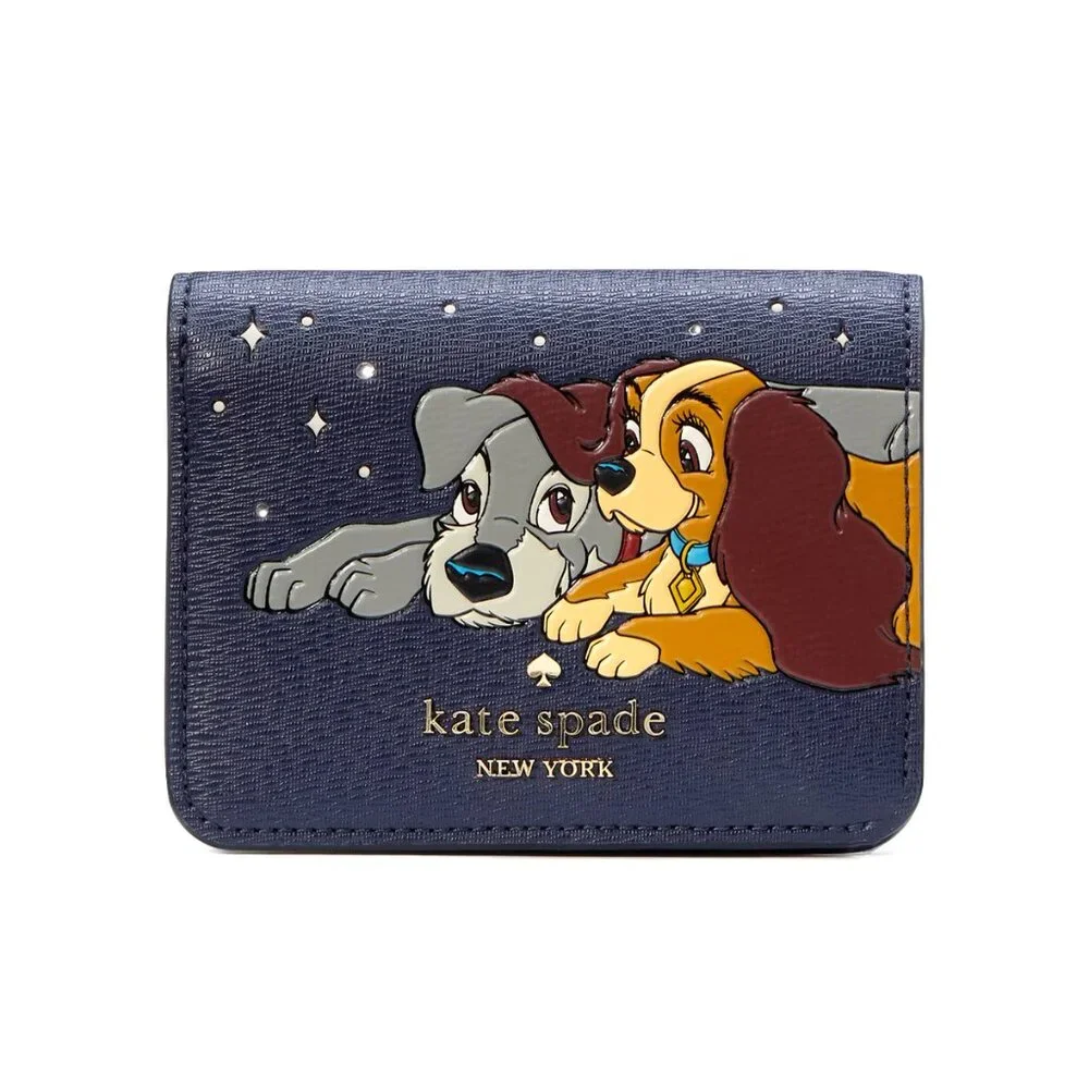 New Disney X Kate Spade New York Lady and the Tramp Small Bifold Wallet Navy